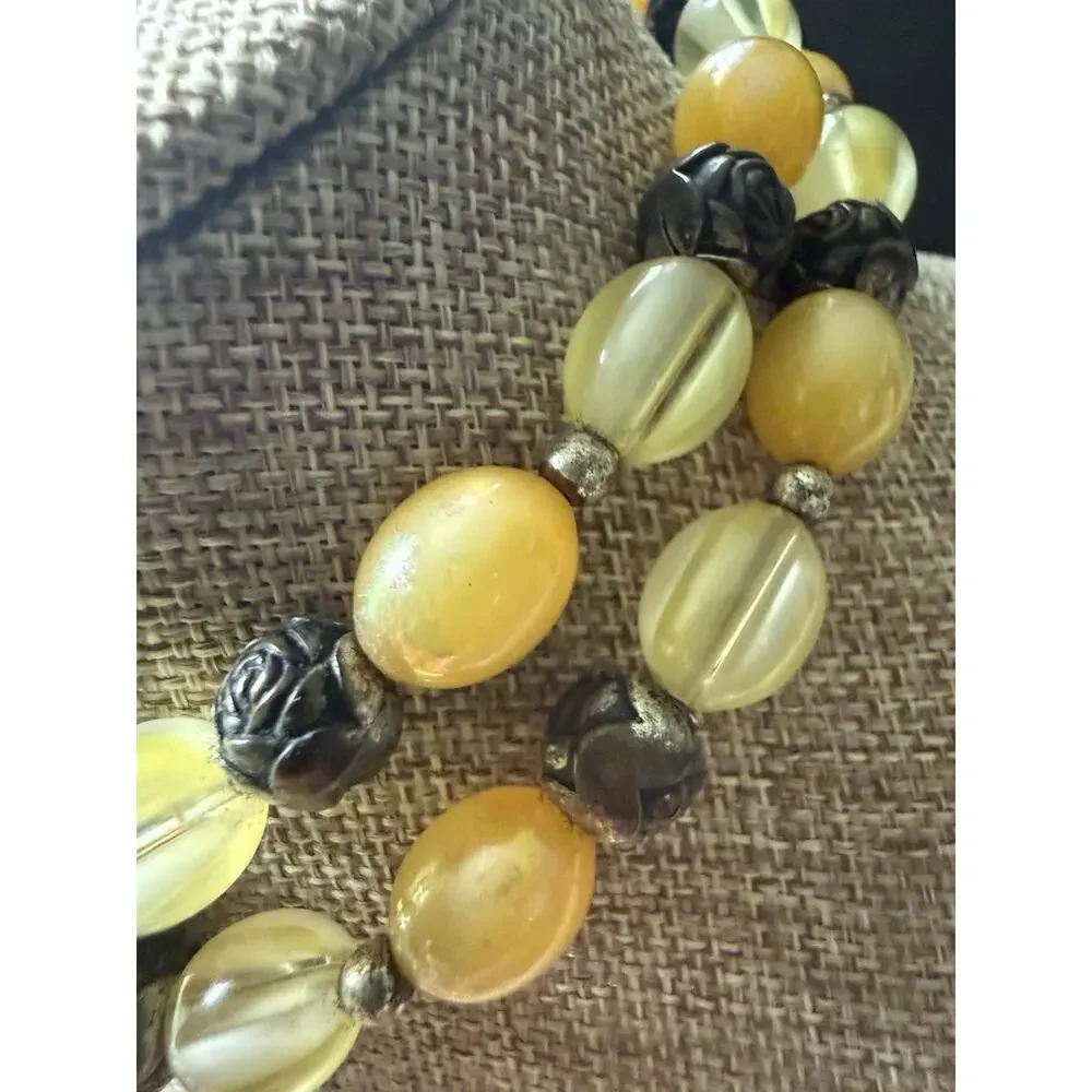 Vintage Multi-Strand Acrylic Necklace Layered Stackable Retro Choker Yellow - Picture 3 of 6
